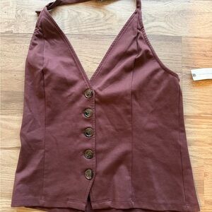 NWT Anthropologie Plum / Brown Halter Button-Front Tank Top